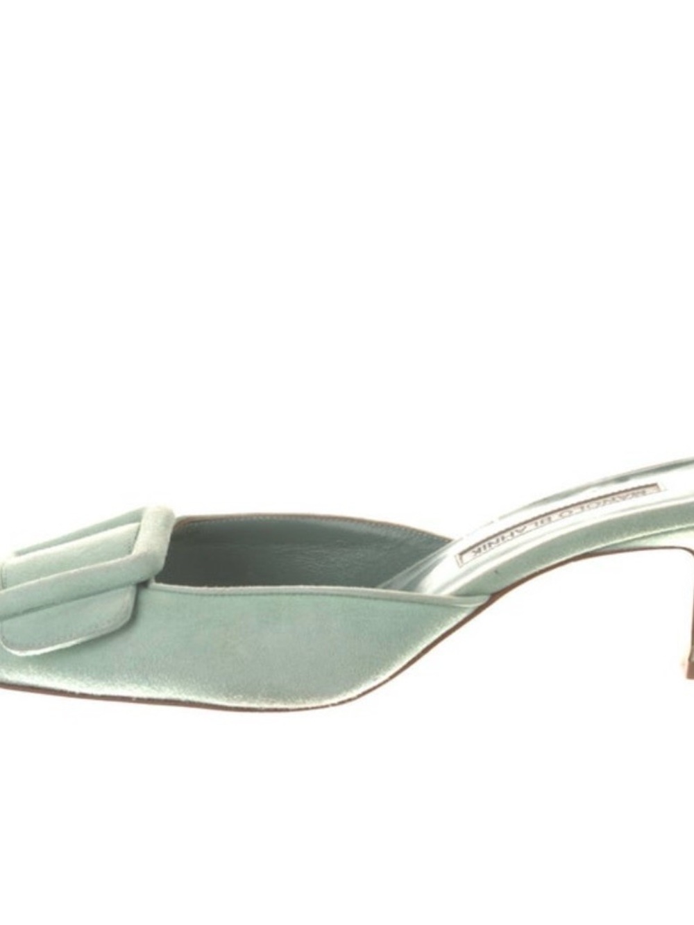 Manolo Blahnik Mint Green Slide Mules with Buckle Detail